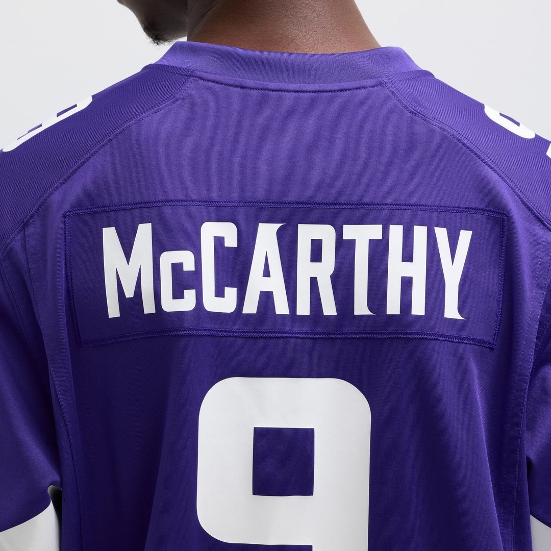 Minnesota Vikings J.J. McCarthy Nike Purple Player Game Jersey product image 18, provided for visual reference and product