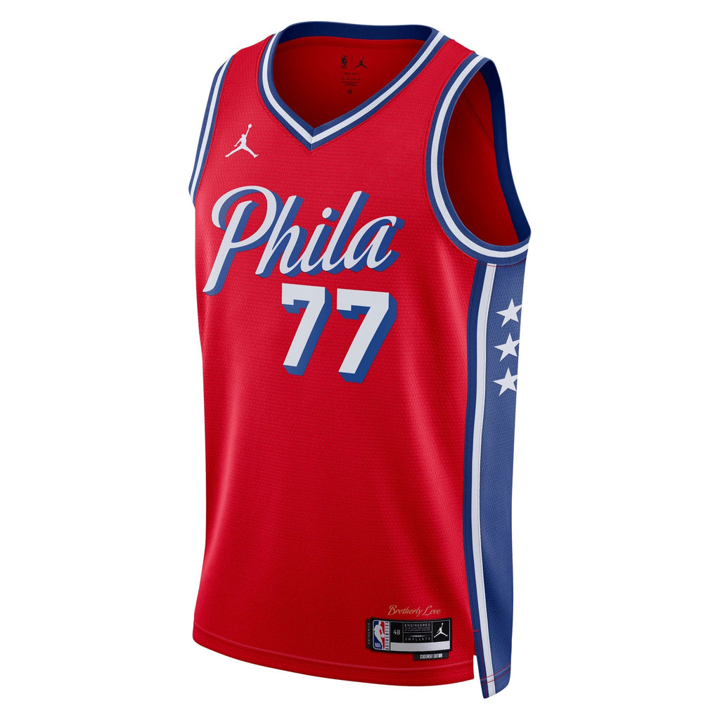 Philadelphia 76ers Jordan Brand Statement Edition Swingman Jersey - Red - VJ Edgecombe - Unisex product image 3, provided