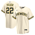 Milwaukee Brewers Christian Yelich Nike Cream Home Replica Jersey product image 1, provided for visual reference and product