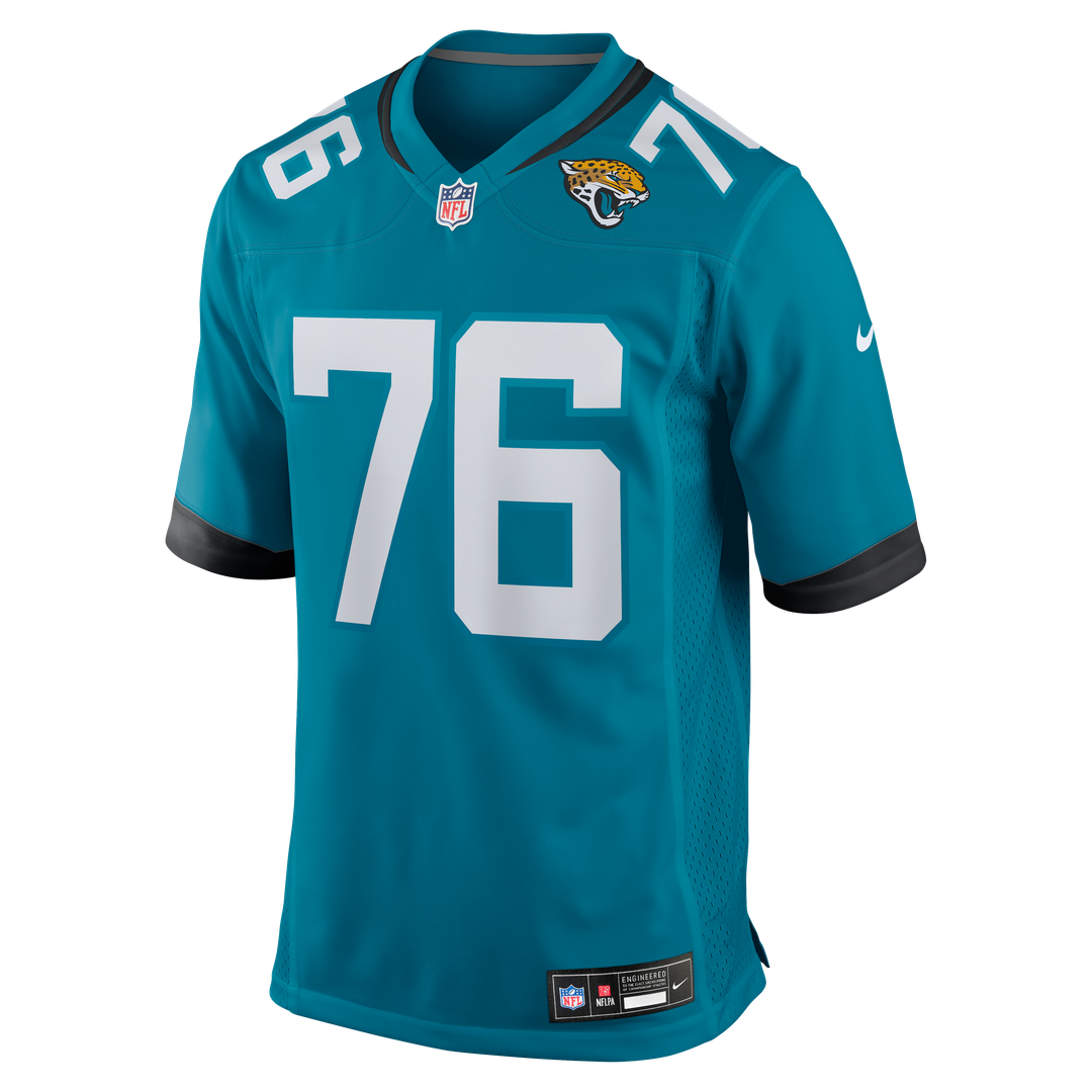 Jacksonville Jaguars Ezra Cleveland Nike Teal Game Jersey product image 2, provided for visual reference and product detail