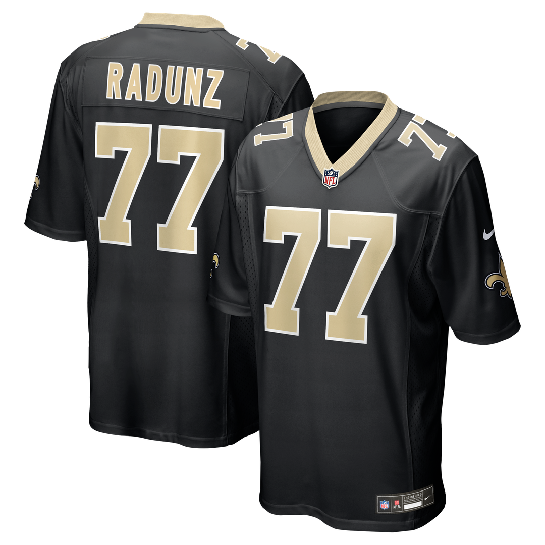New Orleans Saints Dillon Radunz Nike Black Team Game Jersey product image 1, provided for visual reference and product