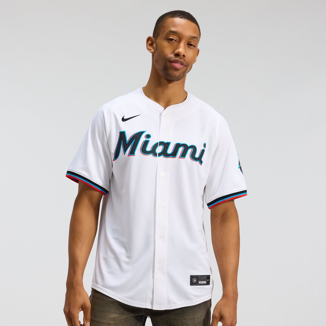 Miami Marlins Nike White Home Limited Jersey product image 1, provided for visual reference and product detail review