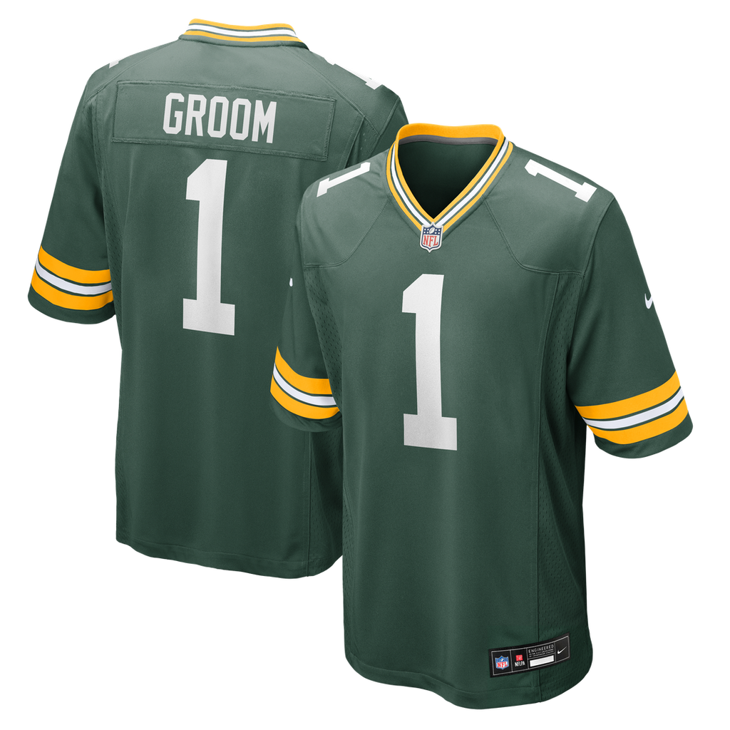 Green Bay Packers Number 1 Groom Nike Green Game Jersey product image 1, provided for visual reference and product detail
