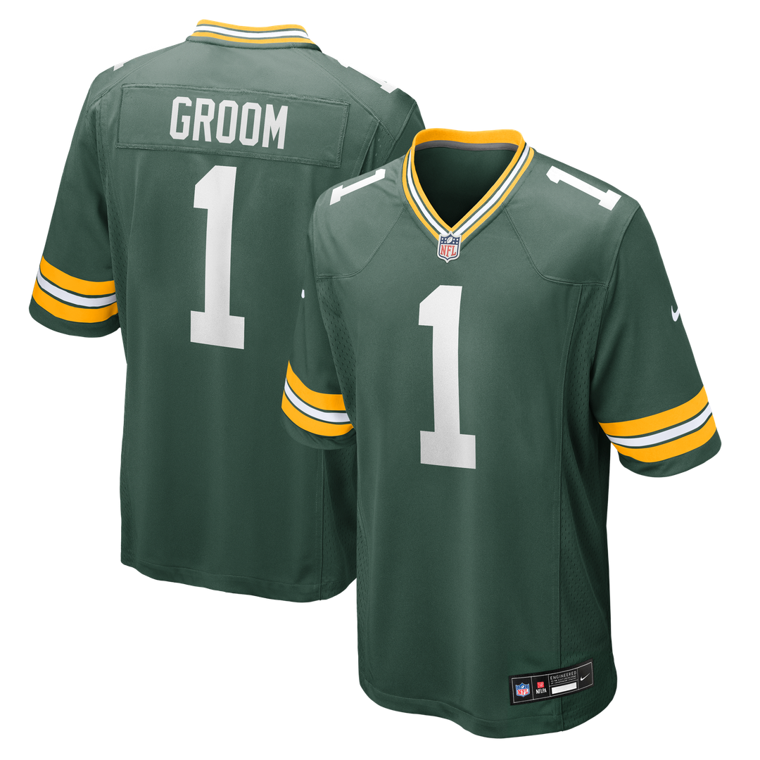 Green Bay Packers Number 1 Groom Nike Green Game Jersey product image 1, provided for visual reference and product detail