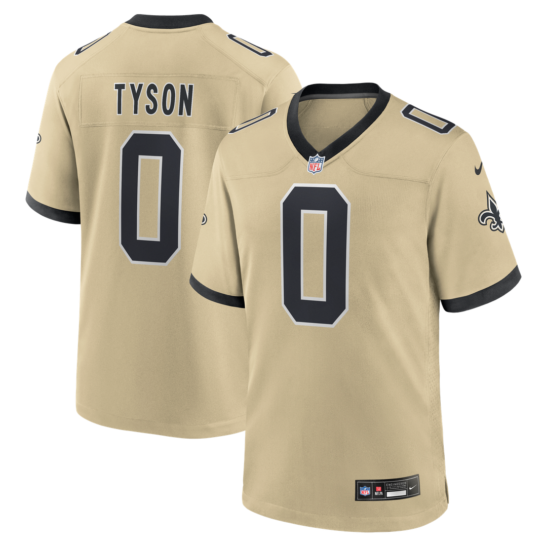 New Orleans Saints Jordyn Tyson Nike Gold Alternate Game Jersey product image 1, provided for visual reference and product