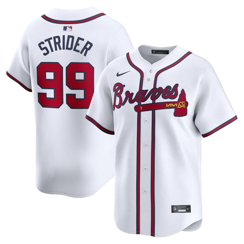 Atlanta Braves Spencer Strider Nike White Home Limited Player Jersey product image 1, provided for visual reference and