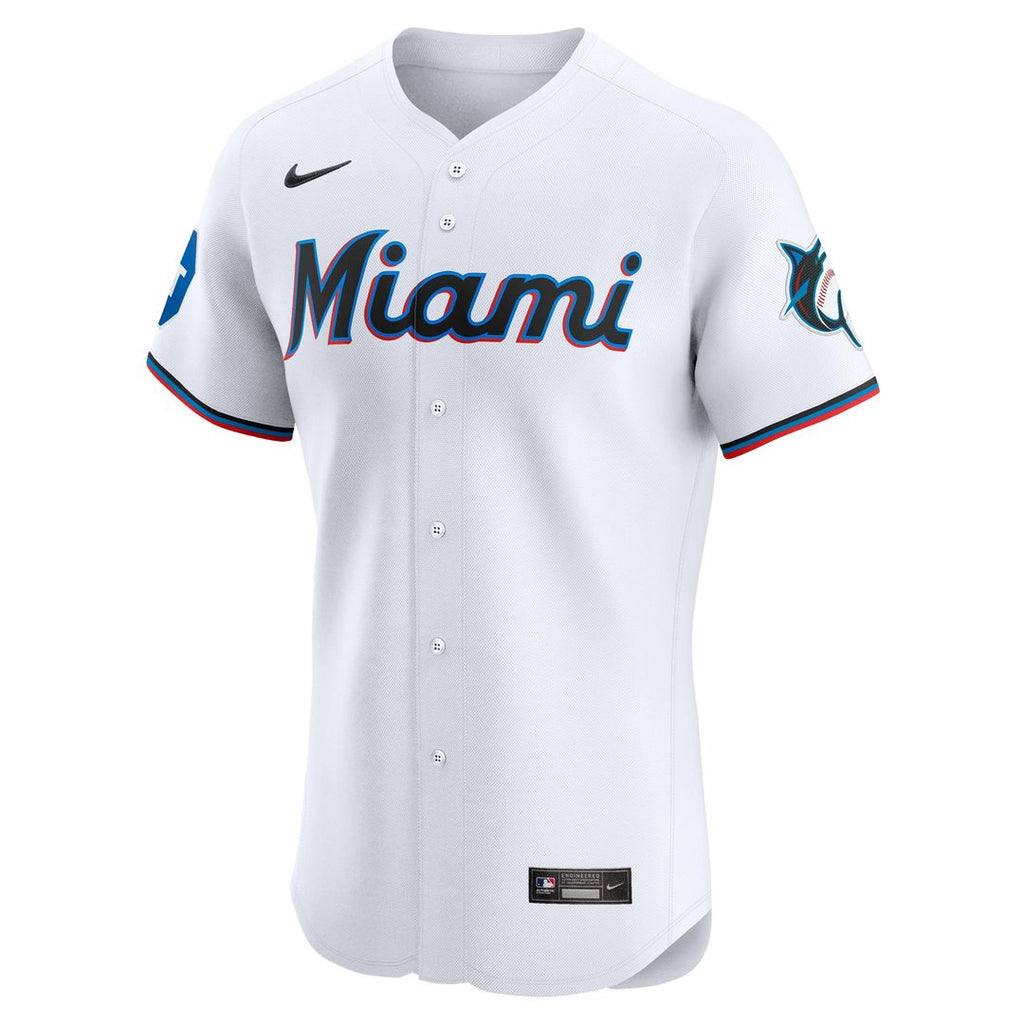 Miami Marlins Nike White Home Elite Patch Jersey product image 2, provided for visual reference and product detail review