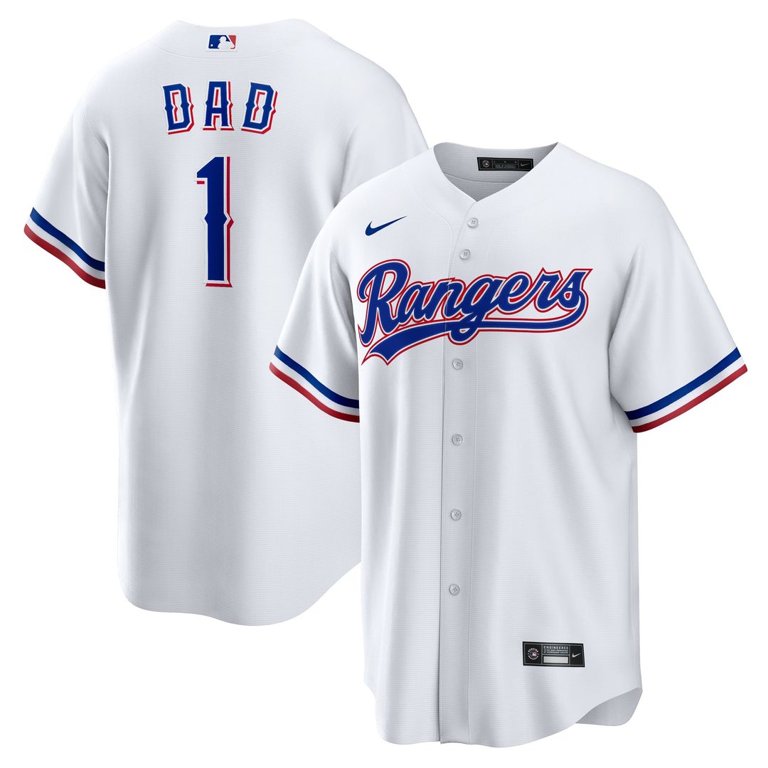 Texas Rangers Nike White #1 Dad Home Replica Jersey product image 1, provided for visual reference and product detail review