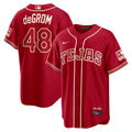 Texas Rangers Jacob deGrom Nike Red 2026 City Connect Stadium Jersey product image 1, provided for visual reference and