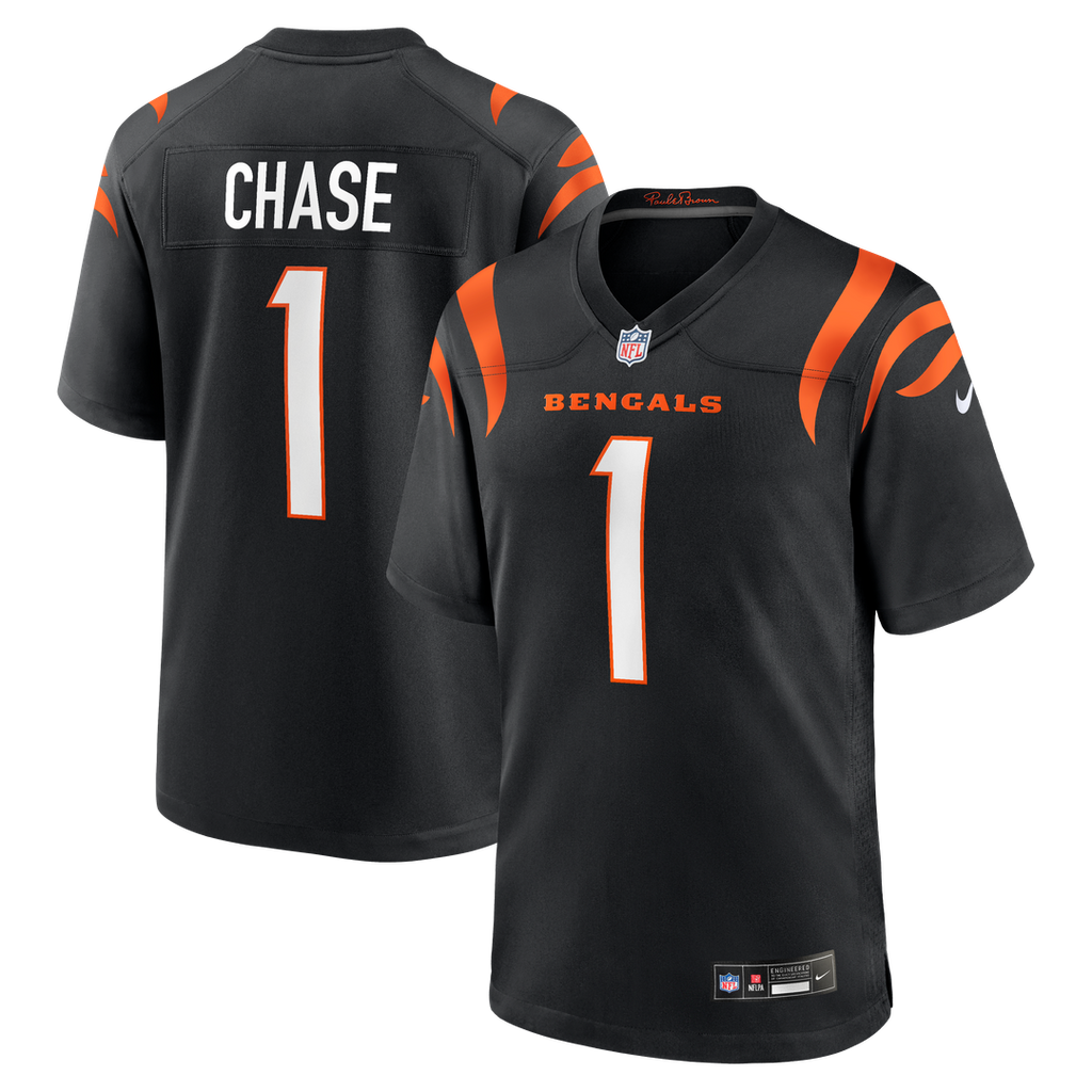 Cincinnati Bengals Ja'Marr Chase Nike Black Game Jersey product image 1, provided for visual reference and product detail