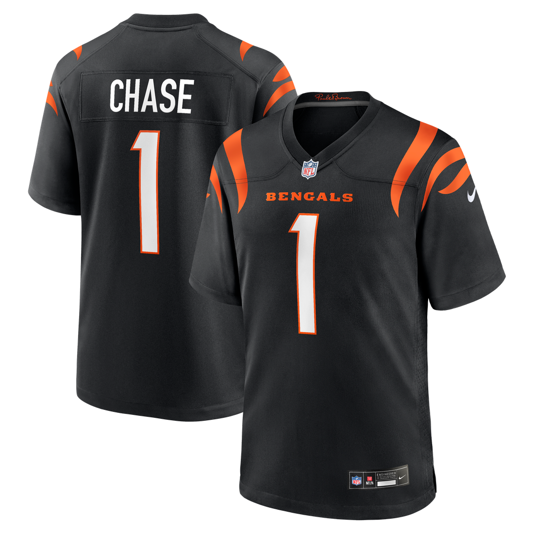 Cincinnati Bengals Ja'Marr Chase Nike Black Game Jersey product image 1, provided for visual reference and product detail