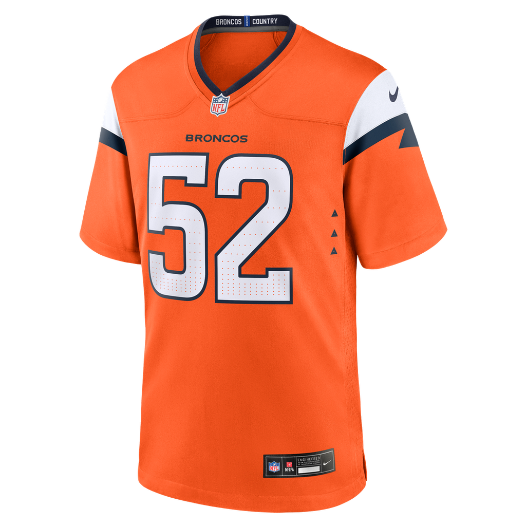 Denver Broncos Jonah Elliss Nike Orange Team Game Jersey product image 2, provided for visual reference and product detail
