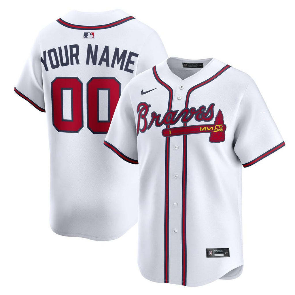 Atlanta Braves Nike White Home Limited Custom Jersey product image 1, provided for visual reference and product detail review