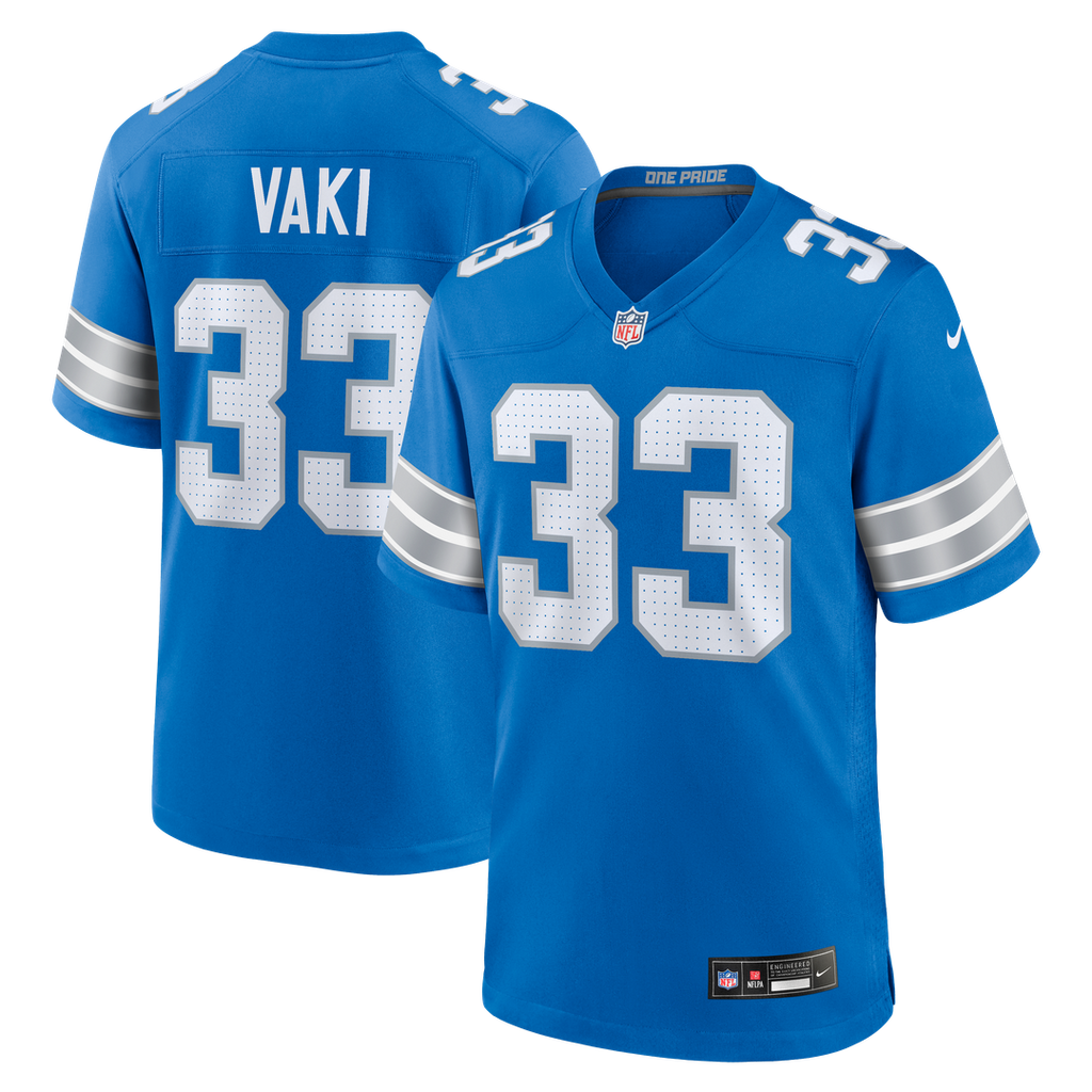 Detroit Lions Sione Vaki Nike Blue Team Game Jersey product image 1, provided for visual reference and product detail review