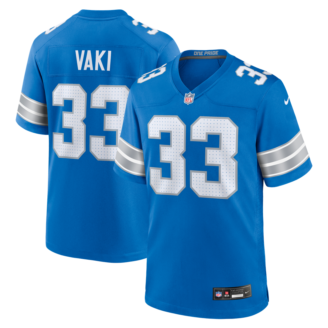 Detroit Lions Sione Vaki Nike Blue Team Game Jersey product image 1, provided for visual reference and product detail review