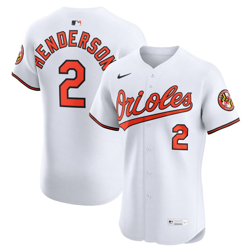 Baltimore Orioles Gunnar Henderson Nike White Home Elite Jersey product image 1, provided for visual reference and product