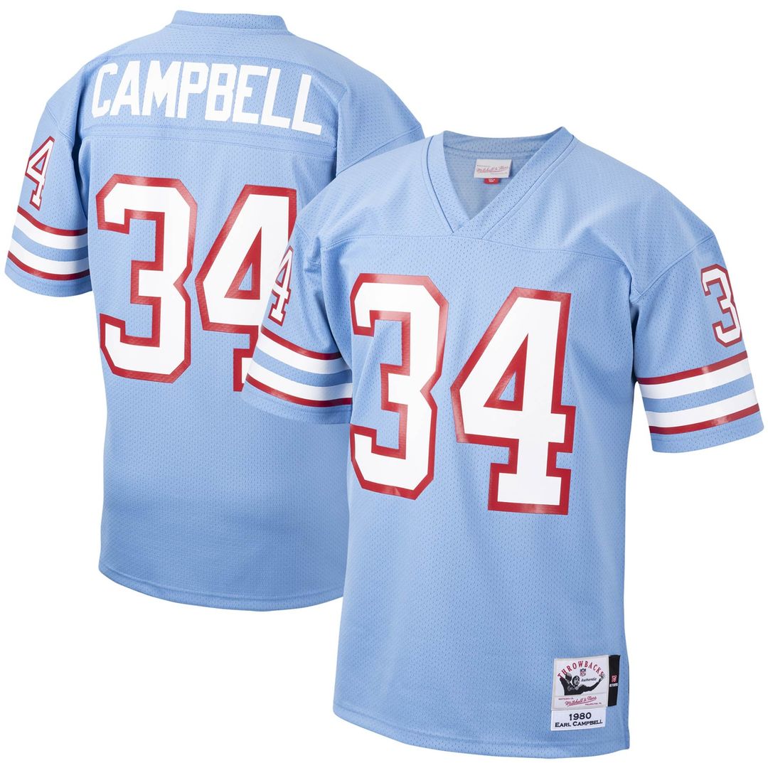 Houston Oilers 1980 Earl Campbell Mitchell & Ness Light Blue Authentic Throwback Retired Player Jersey product image 1,