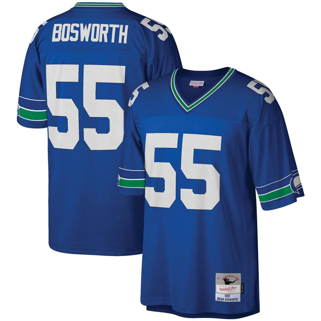 Seattle Seahawks Brian Bosworth Mitchell & Ness Royal Legacy Replica Jersey product image 1, provided for visual reference