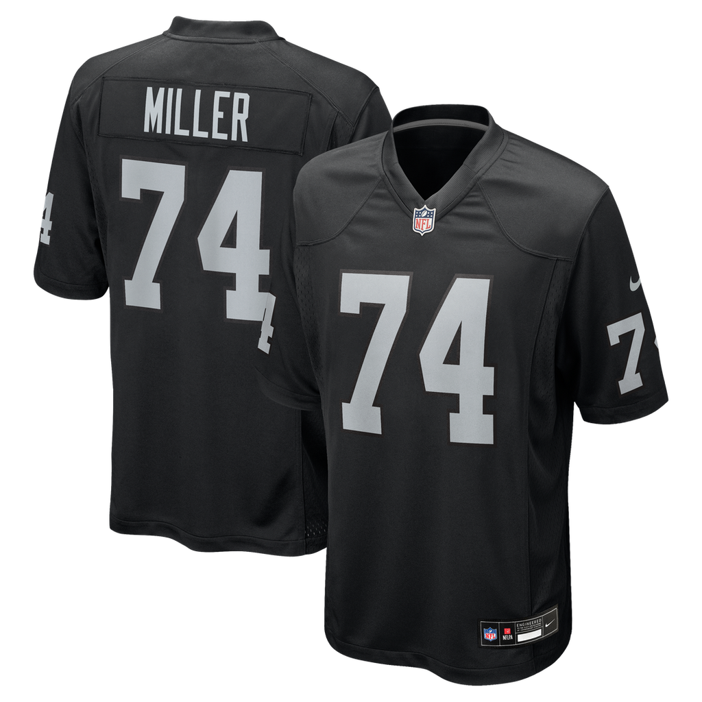 Las Vegas Raiders Kolton Miller Nike Black Game Jersey product image 1, provided for visual reference and product detail