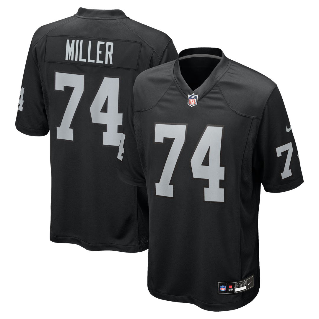 Las Vegas Raiders Kolton Miller Nike Black Game Jersey product image 1, provided for visual reference and product detail