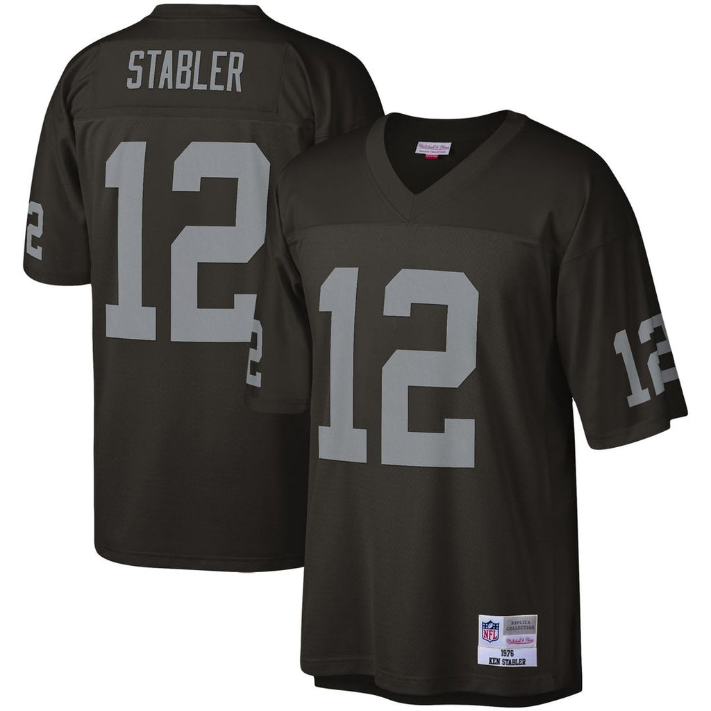 Las Vegas Raiders Ken Stabler Mitchell & Ness Black Legacy Replica Jersey product image 1, provided for visual reference and