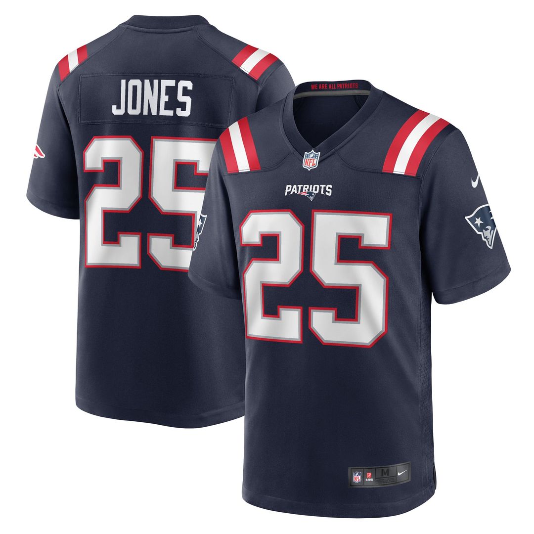 New England Patriots Marcus Jones Nike Navy Game Player Jersey product image 1, provided for visual reference and product