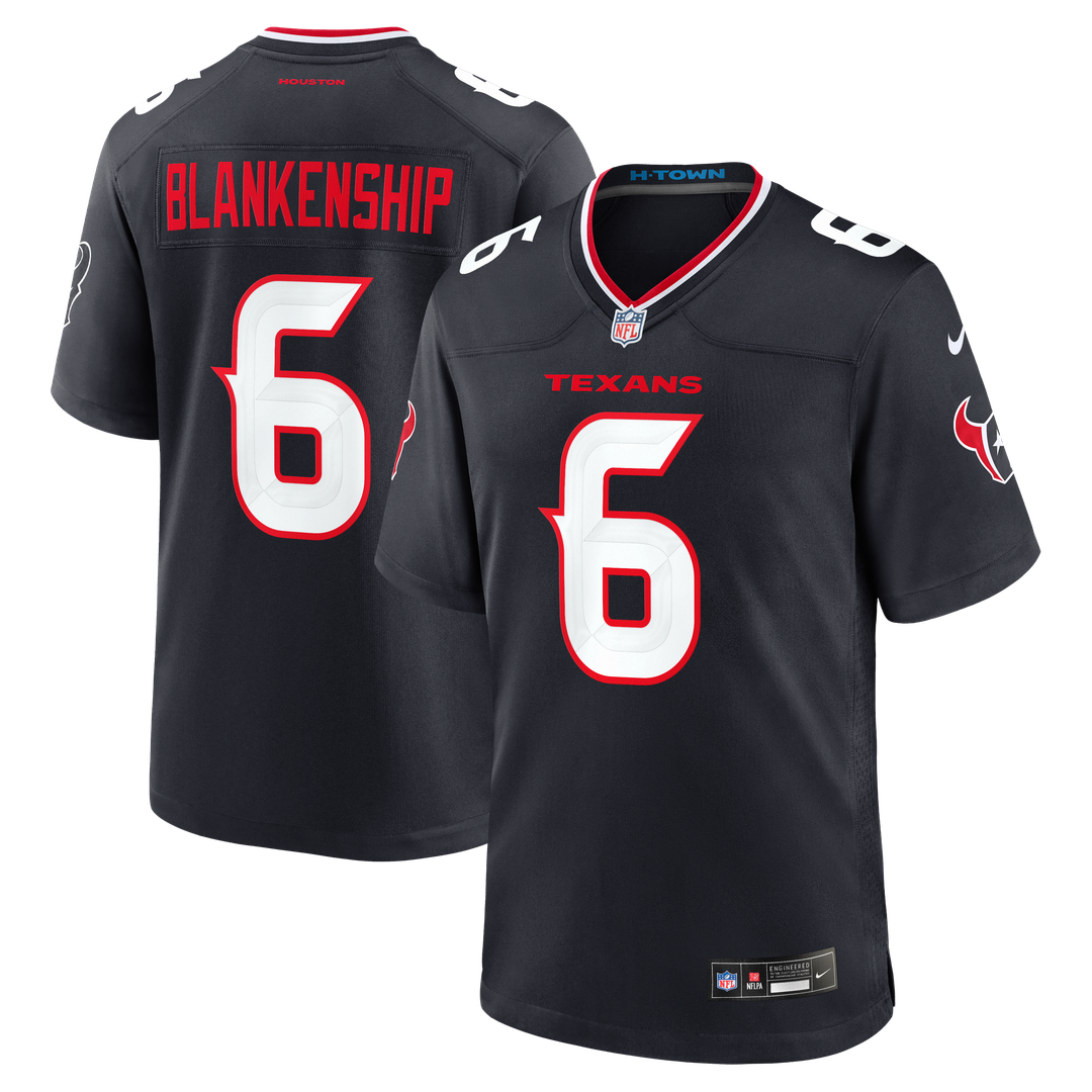 Houston Texans Reed Blankenship Nike Navy Team Game Jersey product image 1, provided for visual reference and product detail