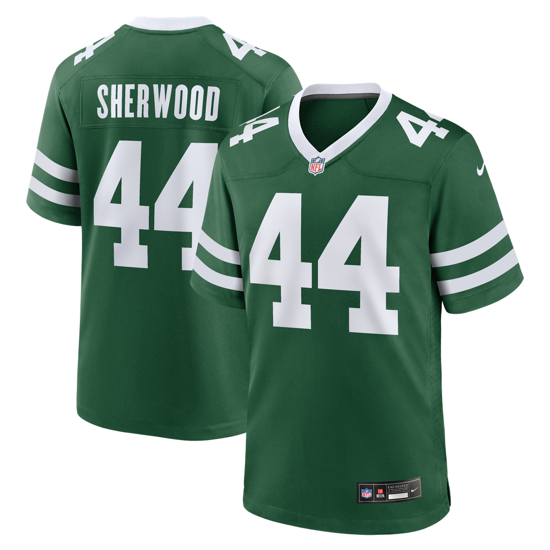 New York Jets Jamien Sherwood Nike Legacy Green Team Game Jersey product image 1, provided for visual reference and product