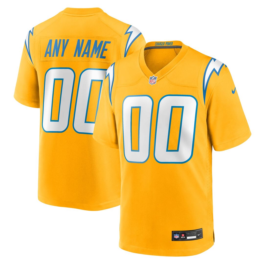 Los Angeles Chargers Nike Gold Alternate Charger Power Game Custom Jersey product image 1, provided for visual reference and