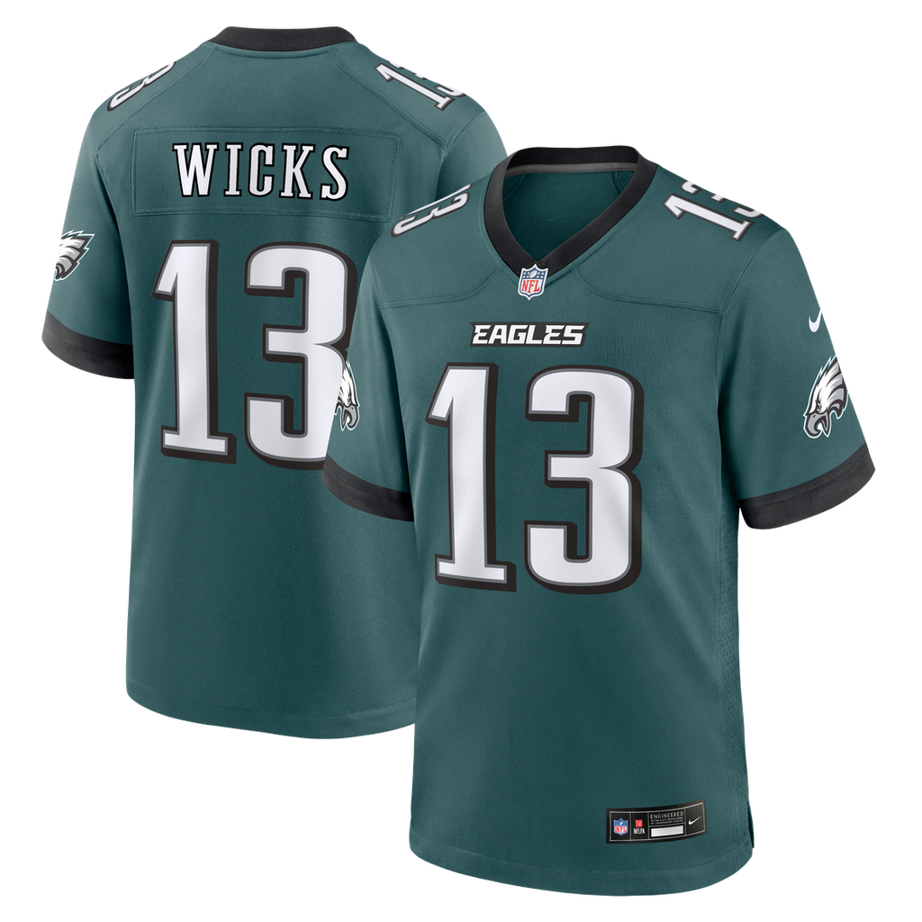 Philadelphia Eagles Dontayvion Wicks Nike Midnight Green Team Game Jersey product image 1, provided for visual reference and