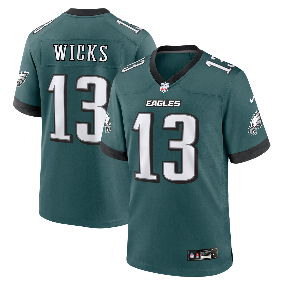 Philadelphia Eagles Dontayvion Wicks Nike Midnight Green Team Game Jersey product image 1, provided for visual reference and