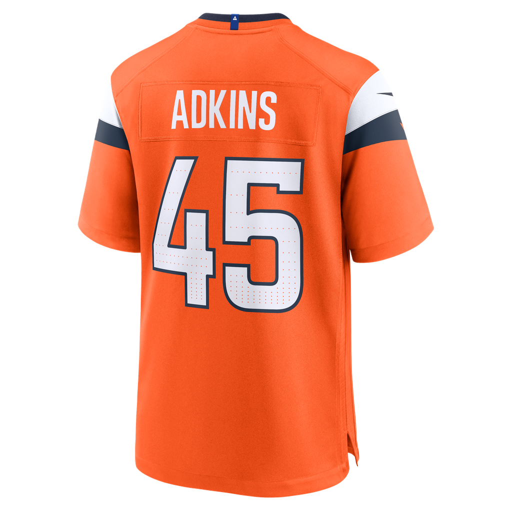 Denver Broncos Nate Adkins Nike Orange Team Game Jersey product image 3, provided for visual reference and product detail