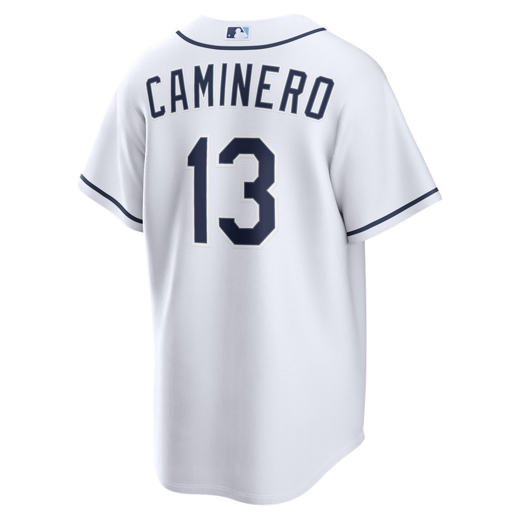Tampa Bay Rays Junior Caminero Nike White Home Replica Jersey product image 3, provided for visual reference and product