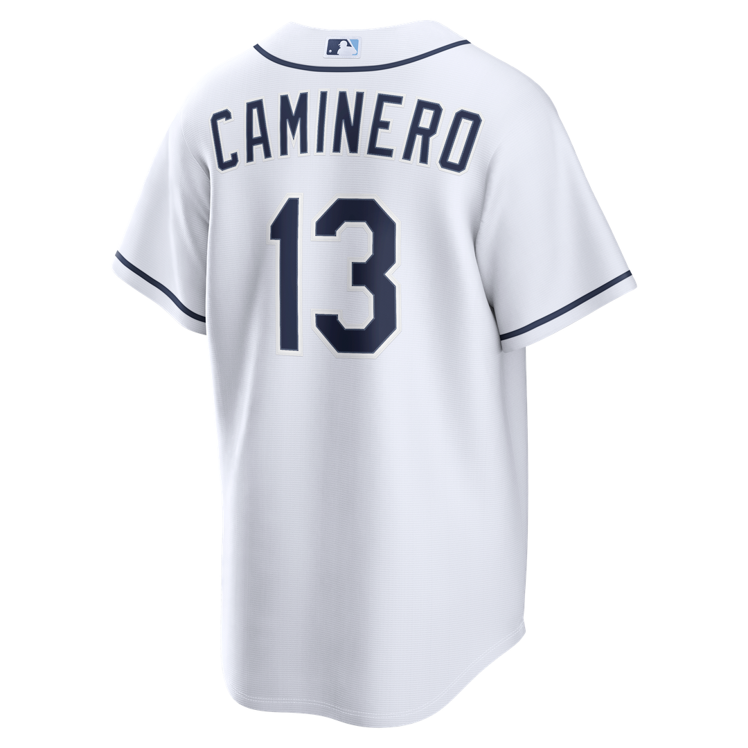 Tampa Bay Rays Junior Caminero Nike White Home Replica Jersey product image 3, provided for visual reference and product