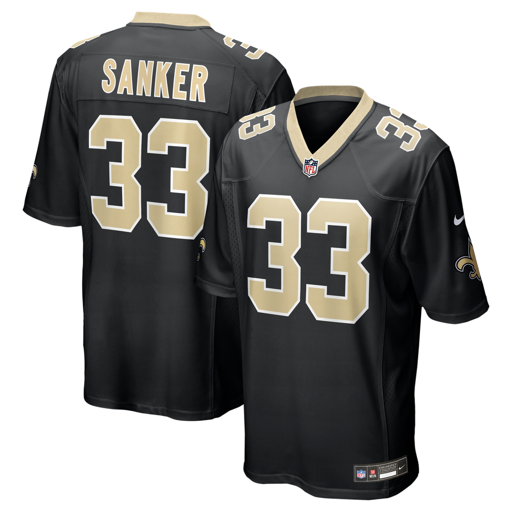 New Orleans Saints Jonas Sanker Nike Black Team Game Jersey product image 1, provided for visual reference and product