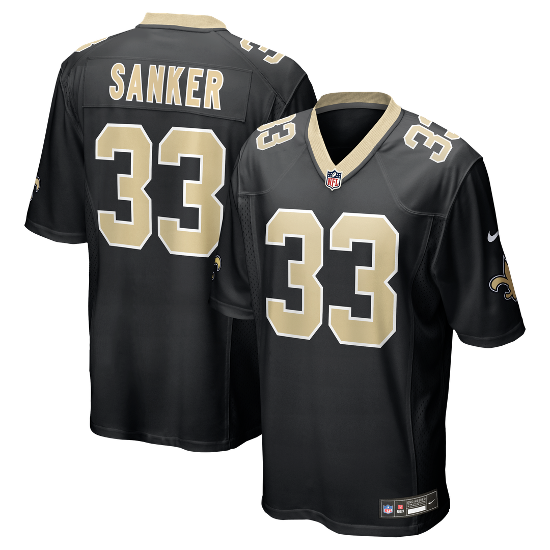New Orleans Saints Jonas Sanker Nike Black Team Game Jersey product image 1, provided for visual reference and product
