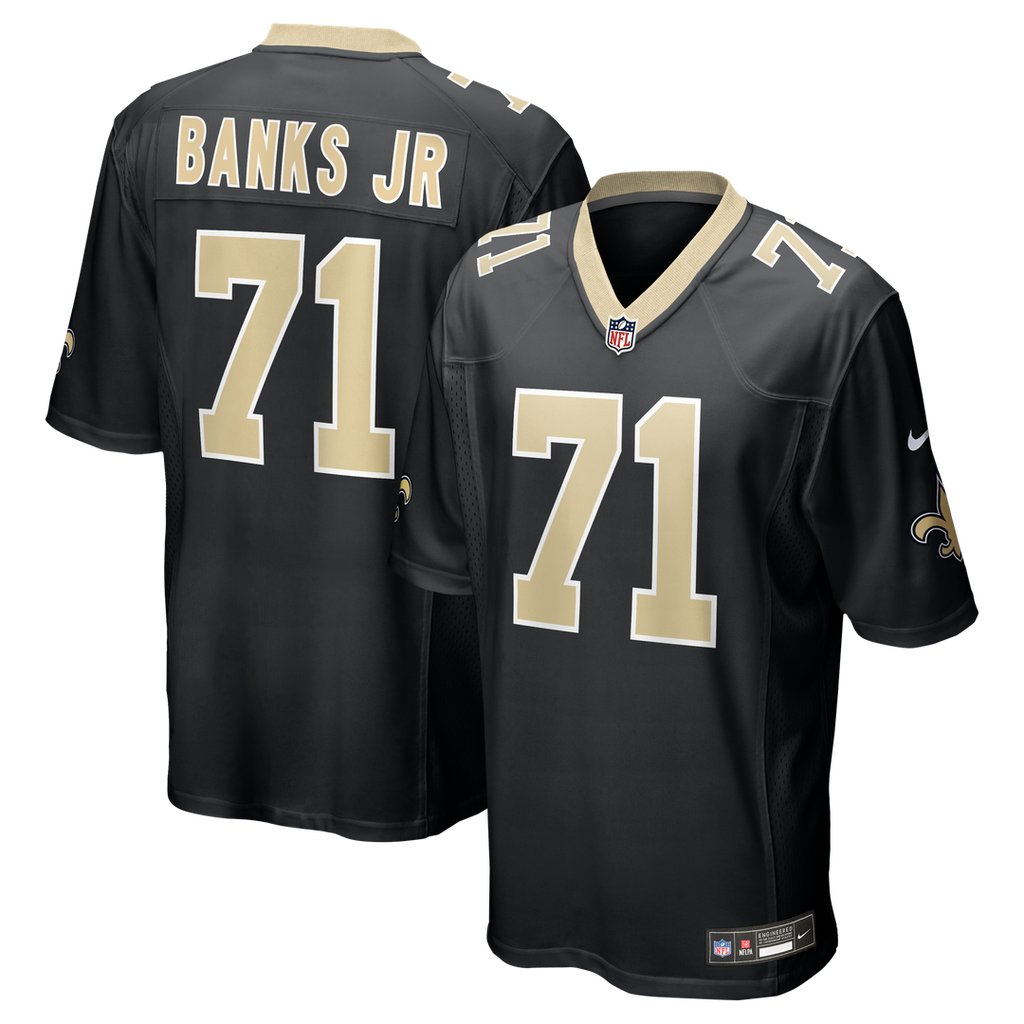 New Orleans Saints Kelvin Banks Jr. Nike Black Game Player Jersey product image 1, provided for visual reference and product