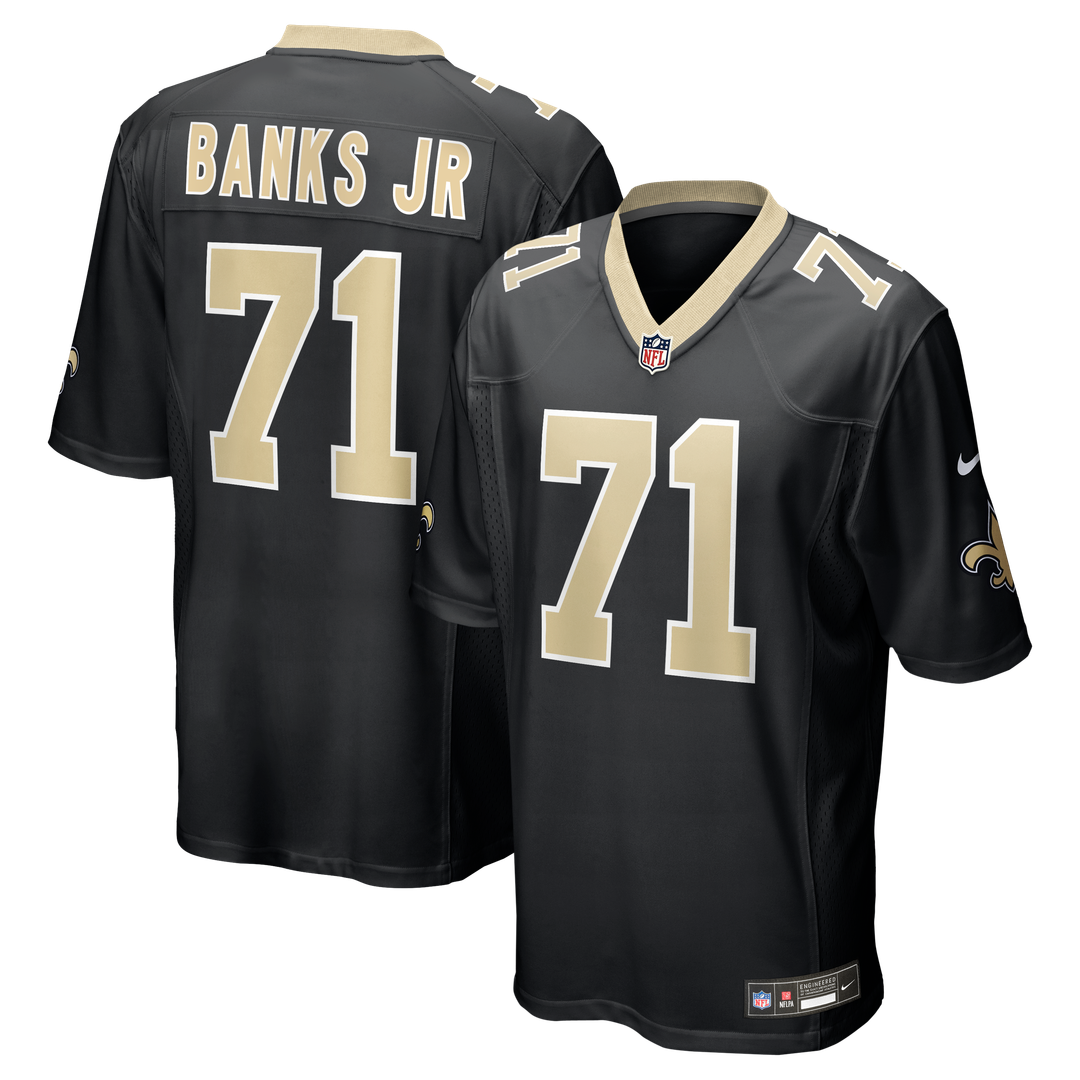 New Orleans Saints Kelvin Banks Jr. Nike Black Game Player Jersey product image 1, provided for visual reference and product