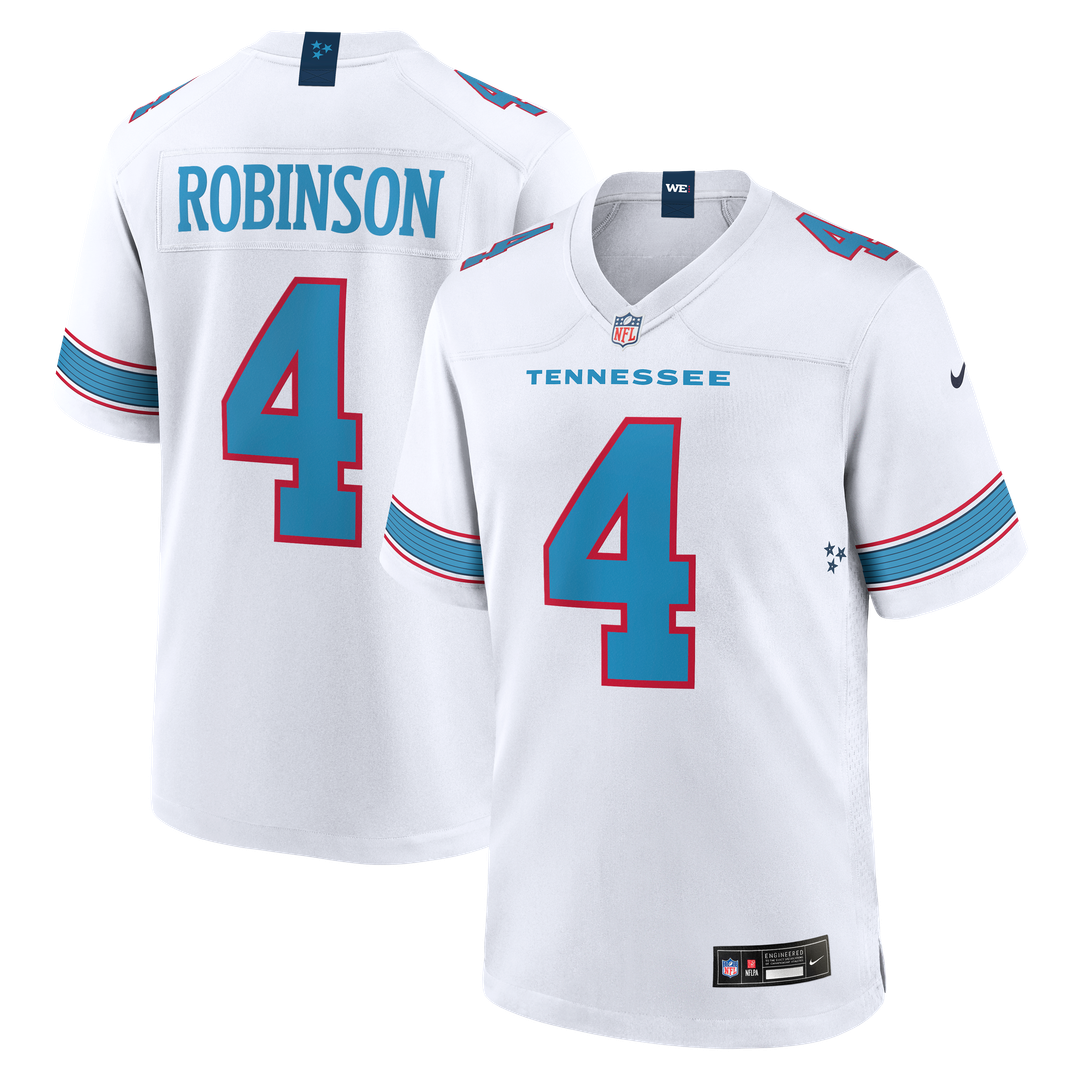 Tennessee Titans Wan'Dale Robinson Nike White Game Jersey product image 1, provided for visual reference and product detail