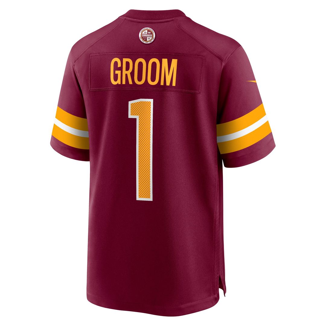 Washington Commanders Number 1 Groom Nike Burgundy Game Jersey product image 3, provided for visual reference and product