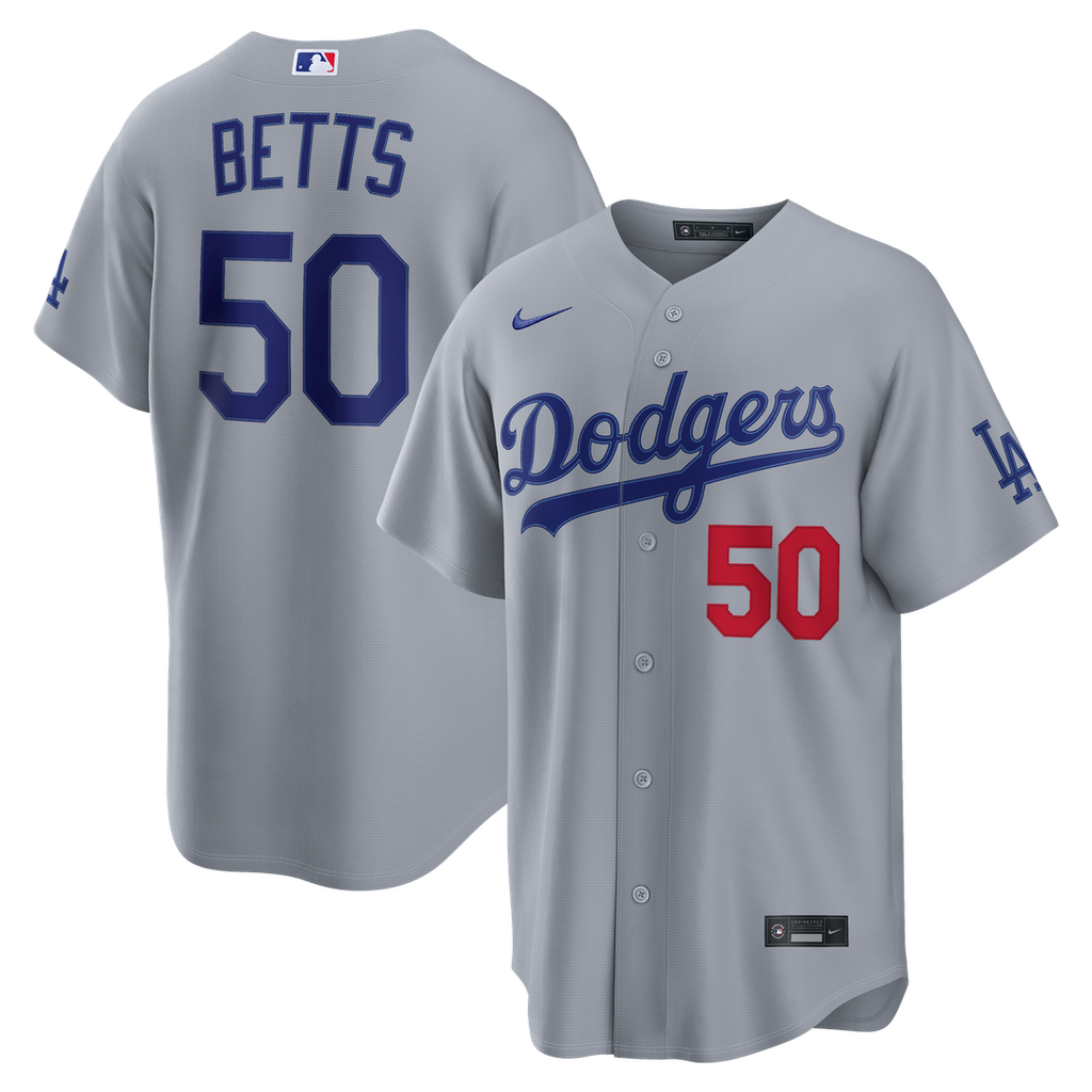 Los Angeles Dodgers Mookie Betts Nike Gray Stadium Jersey product image 4, provided for visual reference and product detail