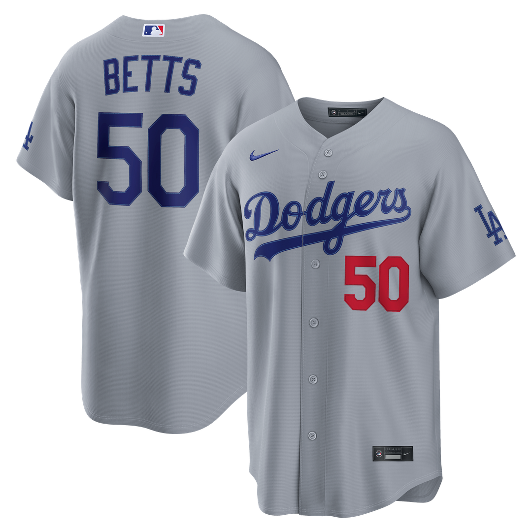 Los Angeles Dodgers Mookie Betts Nike Gray Stadium Jersey product image 4, provided for visual reference and product detail