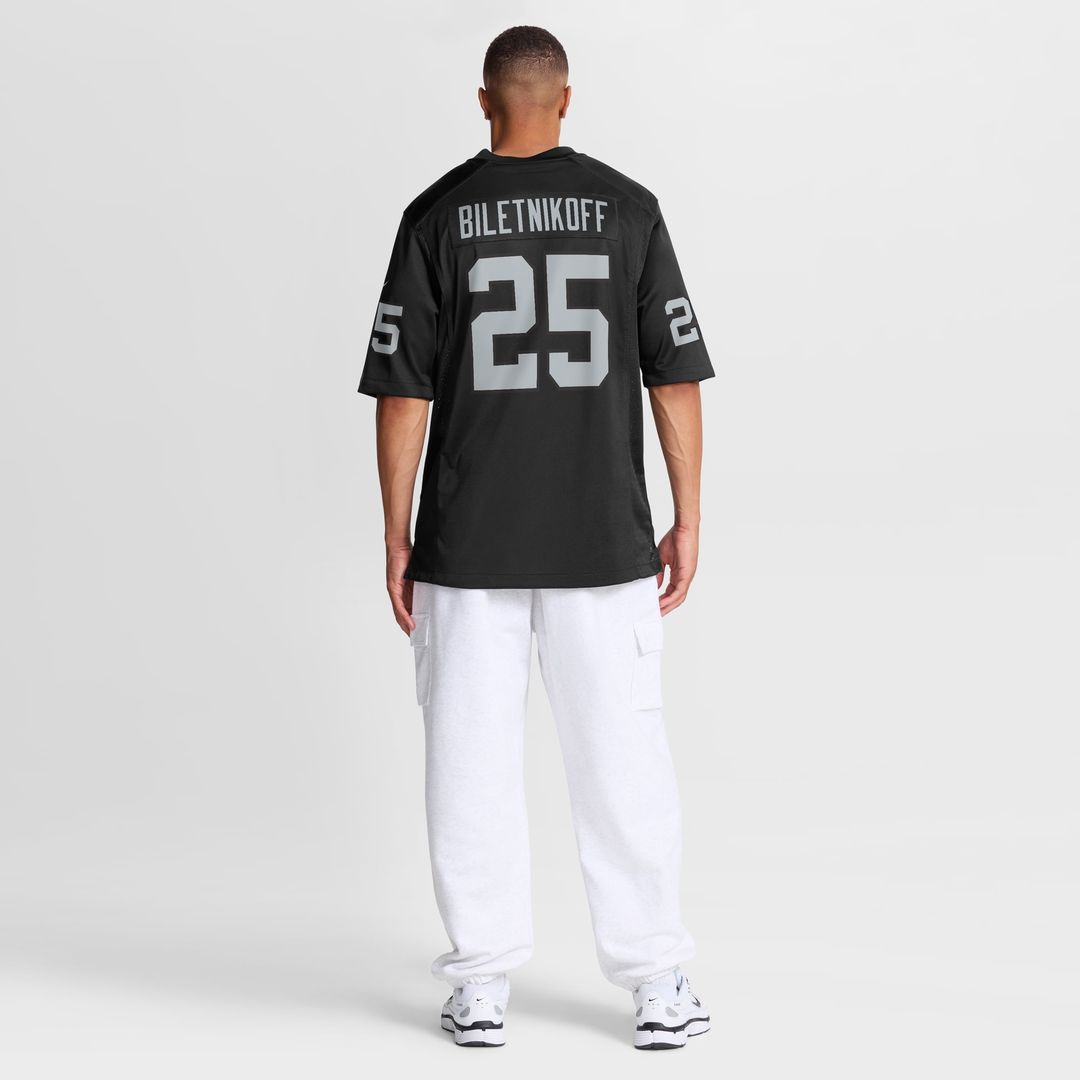 Las Vegas Raiders Fred Biletnikoff Nike Black Game Retired Player Jersey product image 8, provided for visual reference and