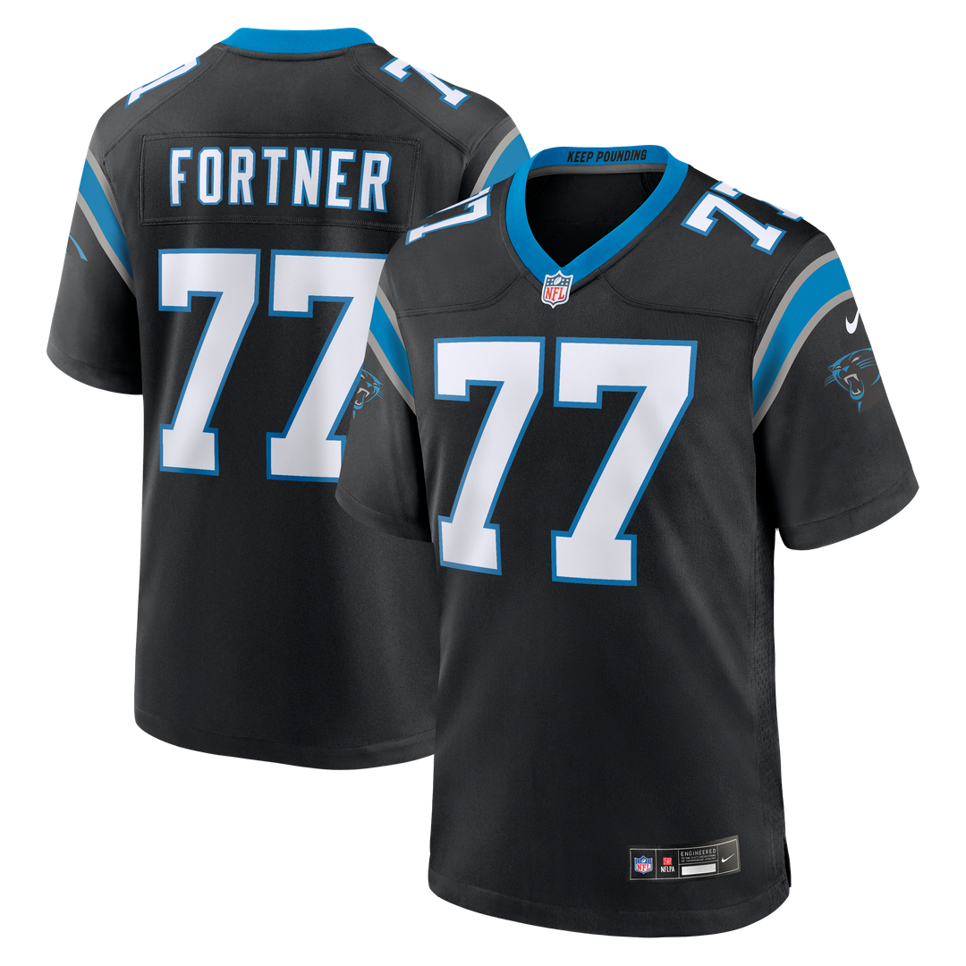 Carolina Panthers Luke Fortner Nike Black Team Game Jersey product image 1, provided for visual reference and product detail