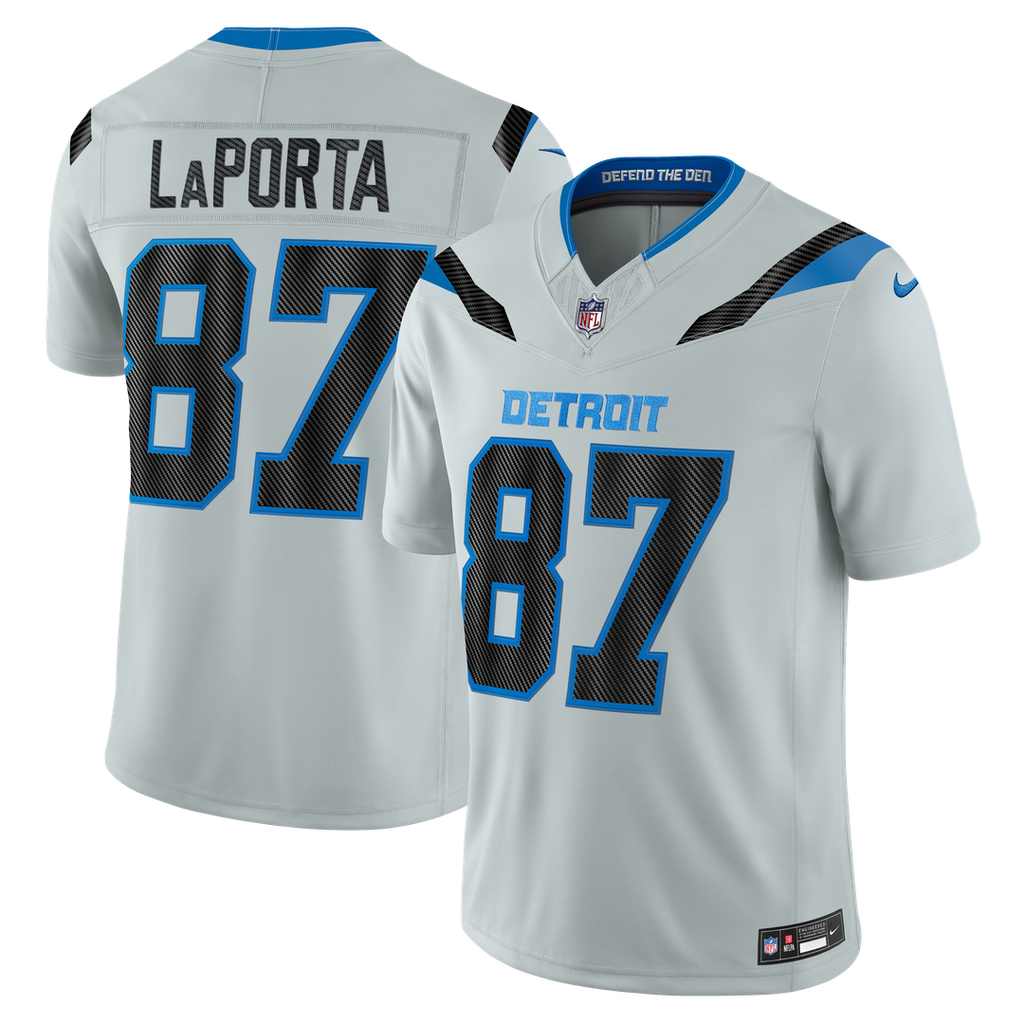 Detroit Lions Sam LaPorta Nike Silver 2026 Rivalries Collection Stitched Limited Jersey product image 1, provided for visual