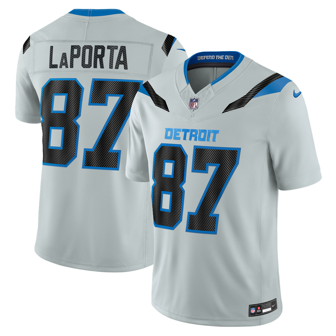 Detroit Lions Sam LaPorta Nike Silver 2026 Rivalries Collection Stitched Limited Jersey product image 1, provided for visual
