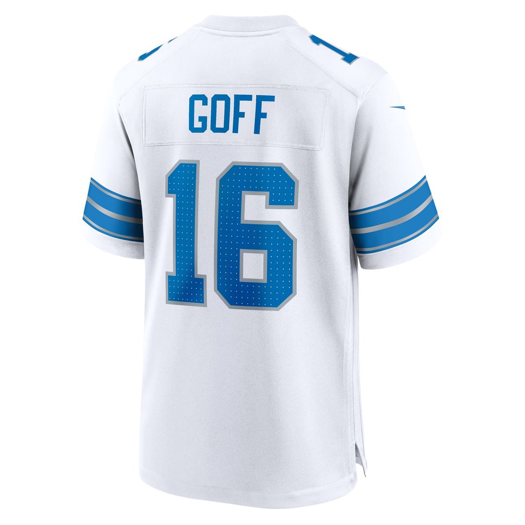 Detroit Lions Jared Goff Nike White Game Jersey product image 3, provided for visual reference and product detail review