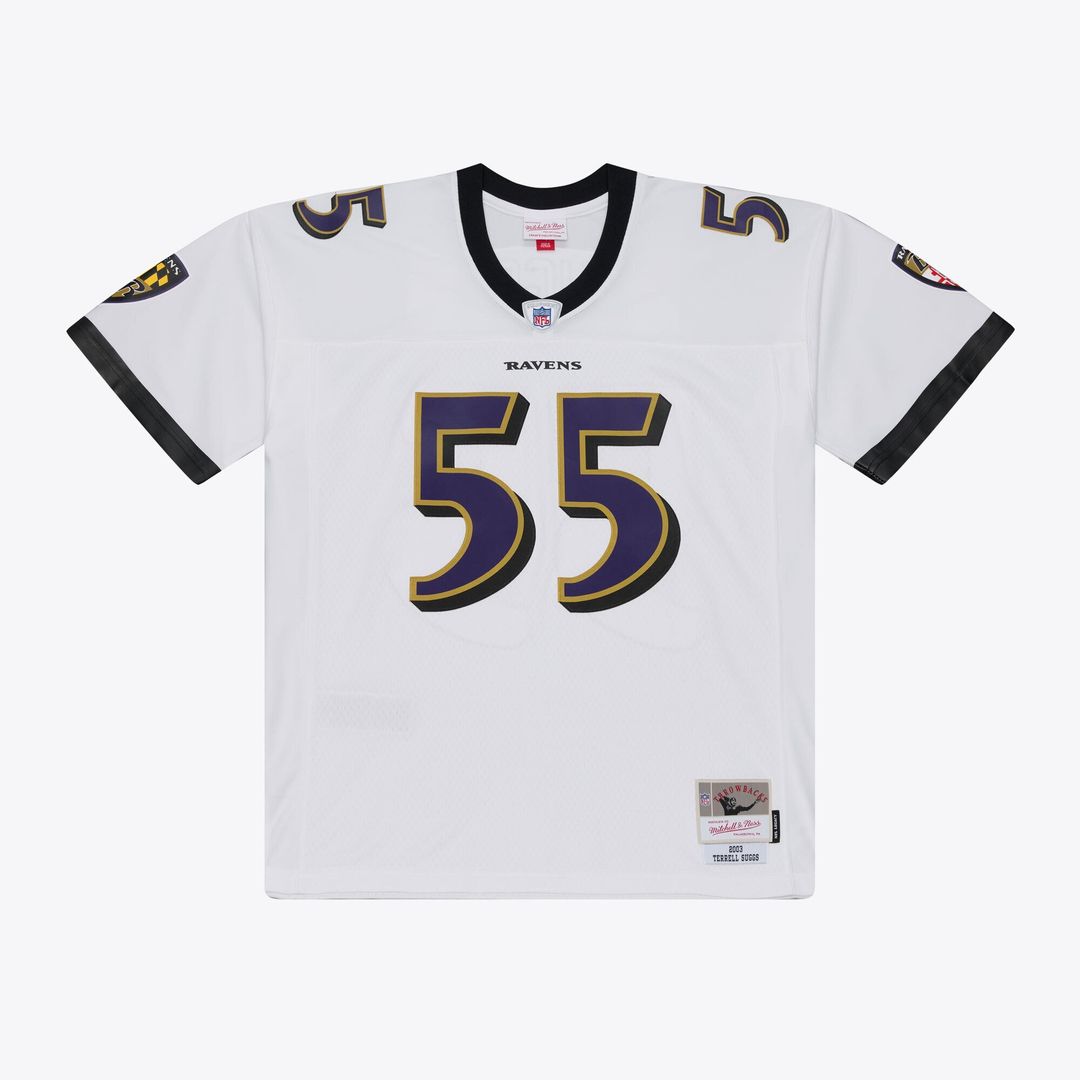 Baltimore Ravens Terrell Suggs Mitchell & Ness White 2003 Legacy Replica Player Jersey product image 1, provided for visual