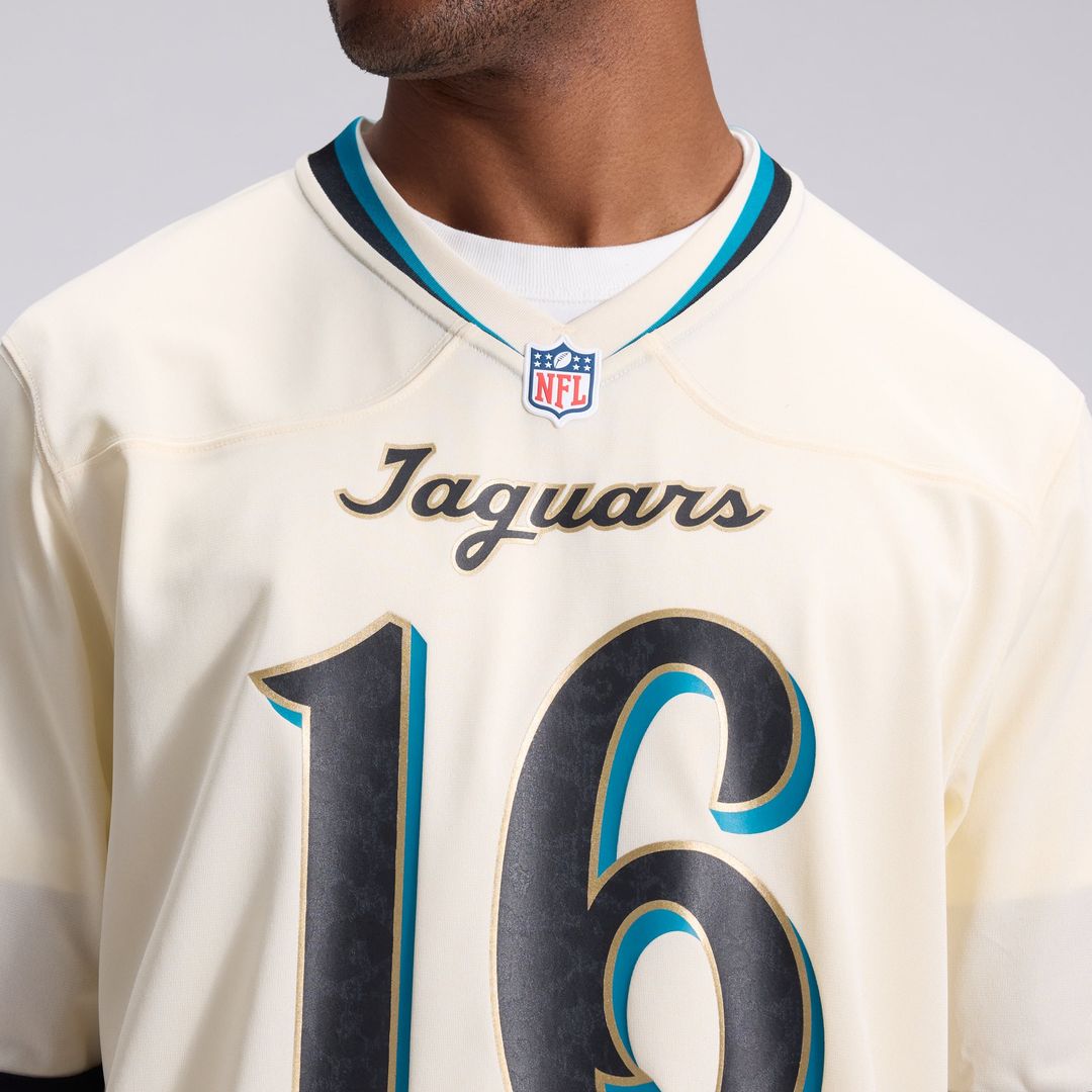 Jacksonville Jaguars Trevor Lawrence Nike Natural 2026 Rivalries Collection Game Jersey product image 8, provided for visual
