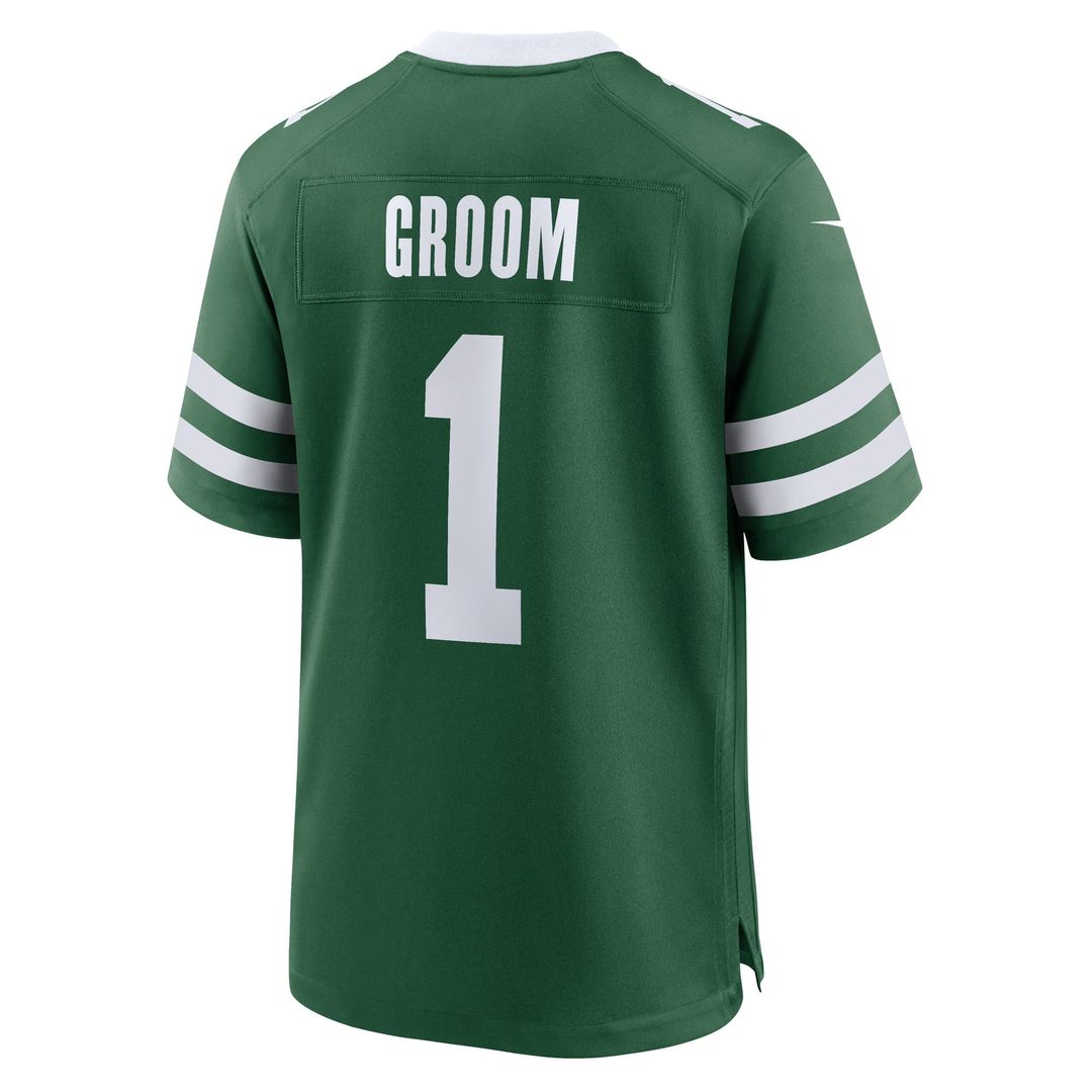 New York Jets Number 1 Groom Nike Legacy Green Game Jersey product image 3, provided for visual reference and product detail